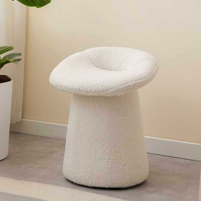 Contemporary Scandinavian Lambswool Round Vanity Stool For Bedroom
