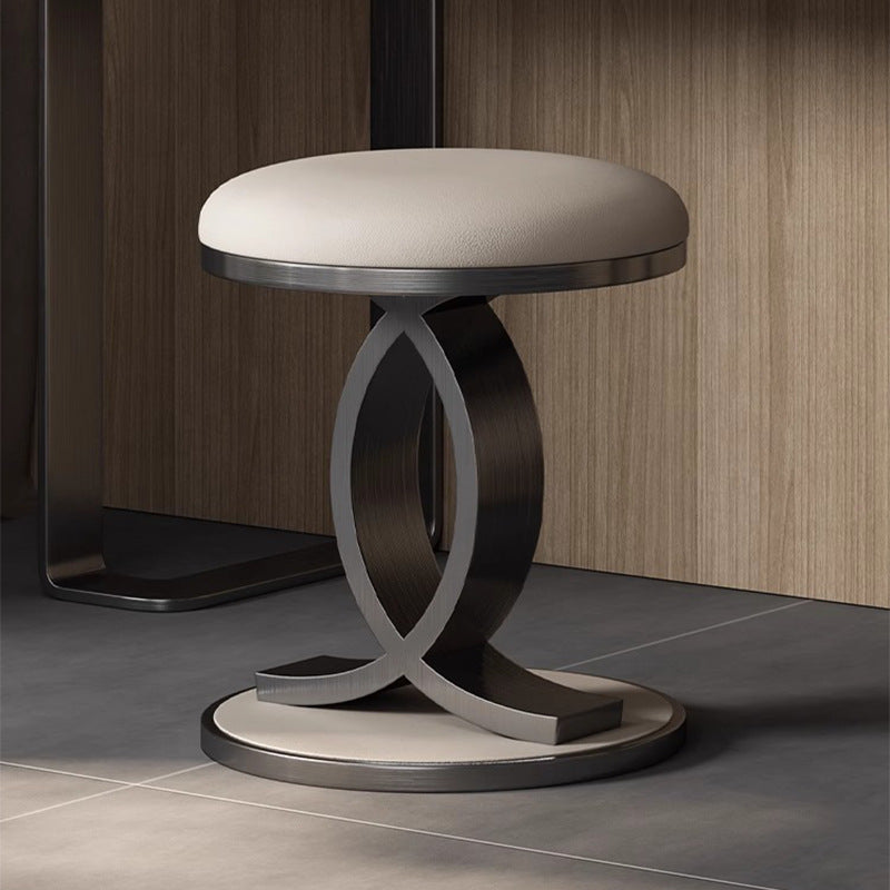 Contemporary Nordic Round Microfiber Leather Vanity Stool For Bedroom