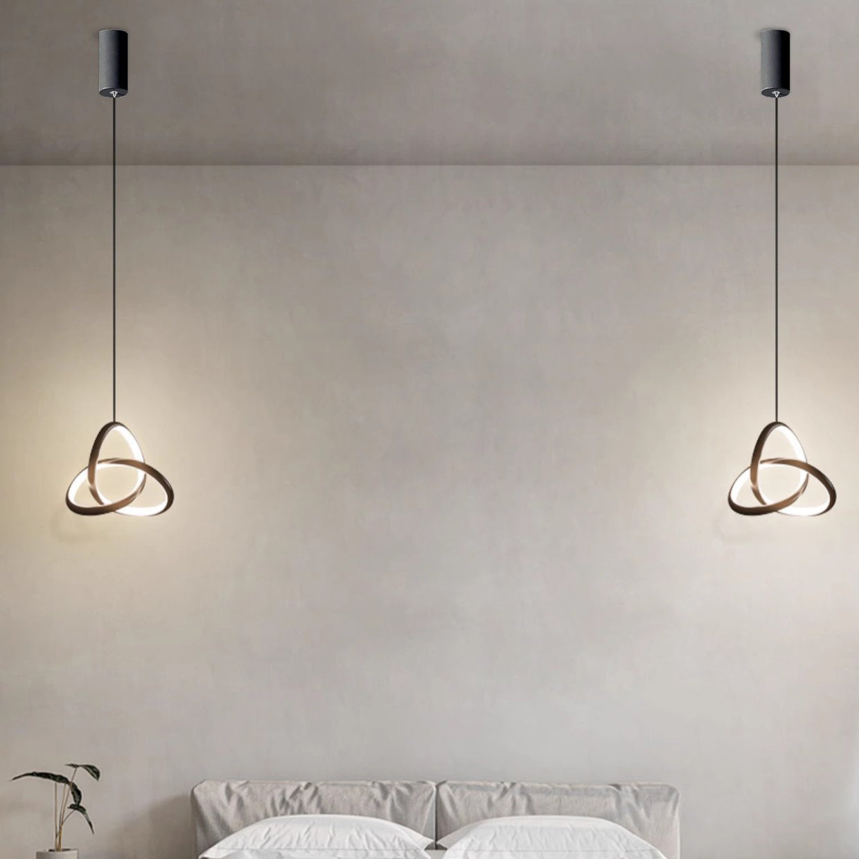 Contemporary Nordic Aluminum Iron Silica Geometric Intertwined Ring LED Pendant Light For Bedside