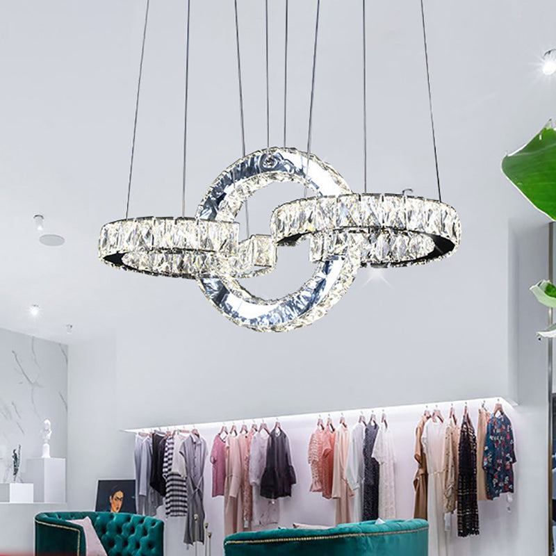 Modern Luxury Round Square Ring Buckle Stainless Steel Crystal LED Chandelier For Living Room