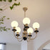 Traditional Vintage Branch Curved Pole Orb Iron Wood Glass 3/5/6 Light Chandelier For Living Room