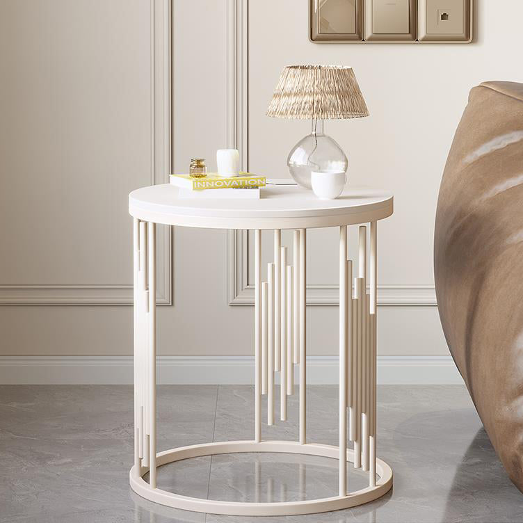 Contemporary Scandinavian Round Cylindrical Rock Slab Carbon Steel End Table For Living Room