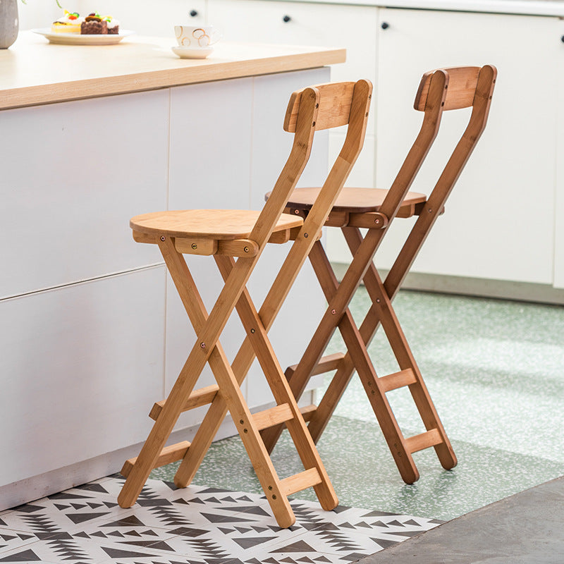 Contemporary Retro Round Foldable Solid Wood Bar Stool Backrest For Dining Room