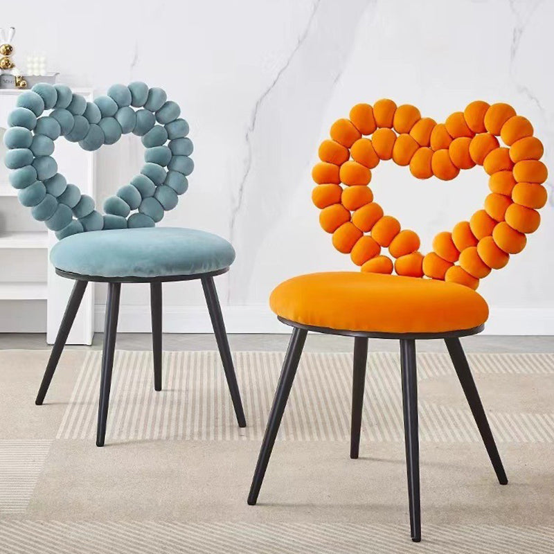 Contemporary Scandinavian Velvet Sponge Metal Heart Ball Round Vanity Stool Backrest For Bedroom