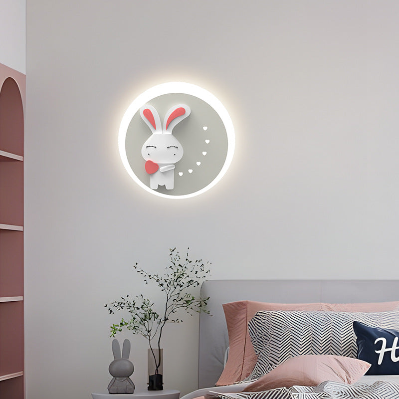 Contemporary Creative Cartoon Mermaid Pink Rabbit Iron LED Wall Sconce Lamp For Bedroom