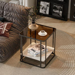 Modern Minimalist Square Rectangular Glass Rock Slab Metal Coffee Table For Living Room