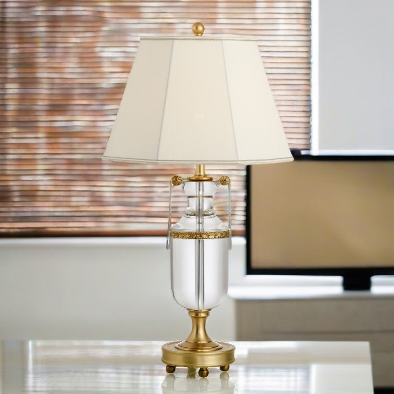 Modern Luxury Octagonal Shade Full Copper Crystal Base 1-Light Table Lamp For Home Office