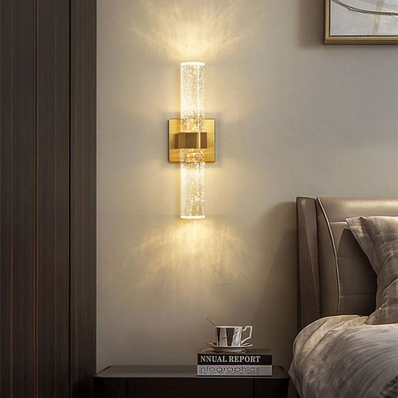 Modern Luxury Hardware Crystal Strip Column LED Wall Sconce Lamp For Bedside