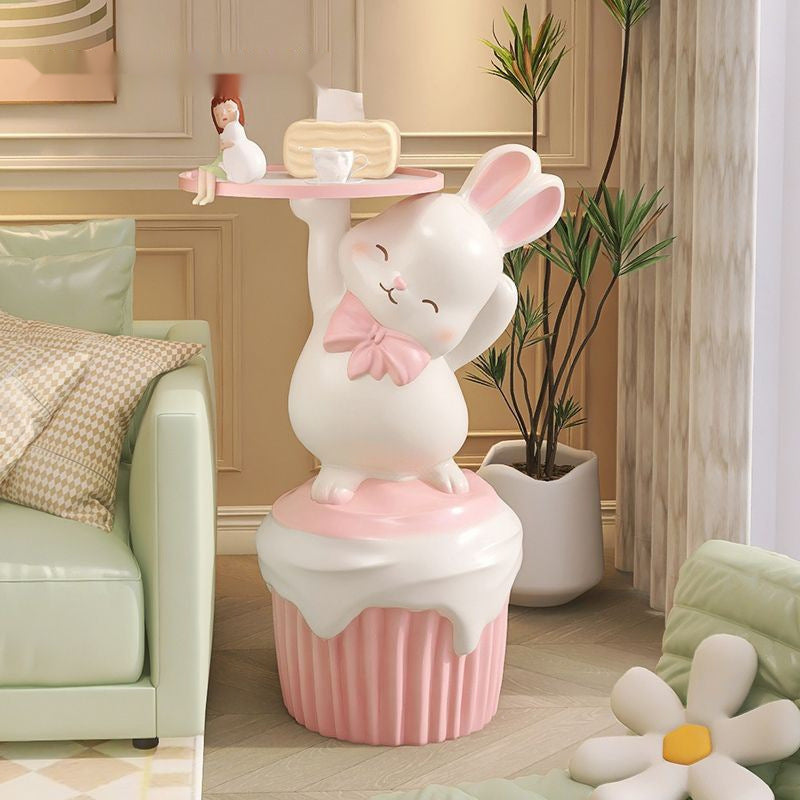 Contemporary Creative Cartoon Rabbit Resin Side Table 1-Tray For Living Room