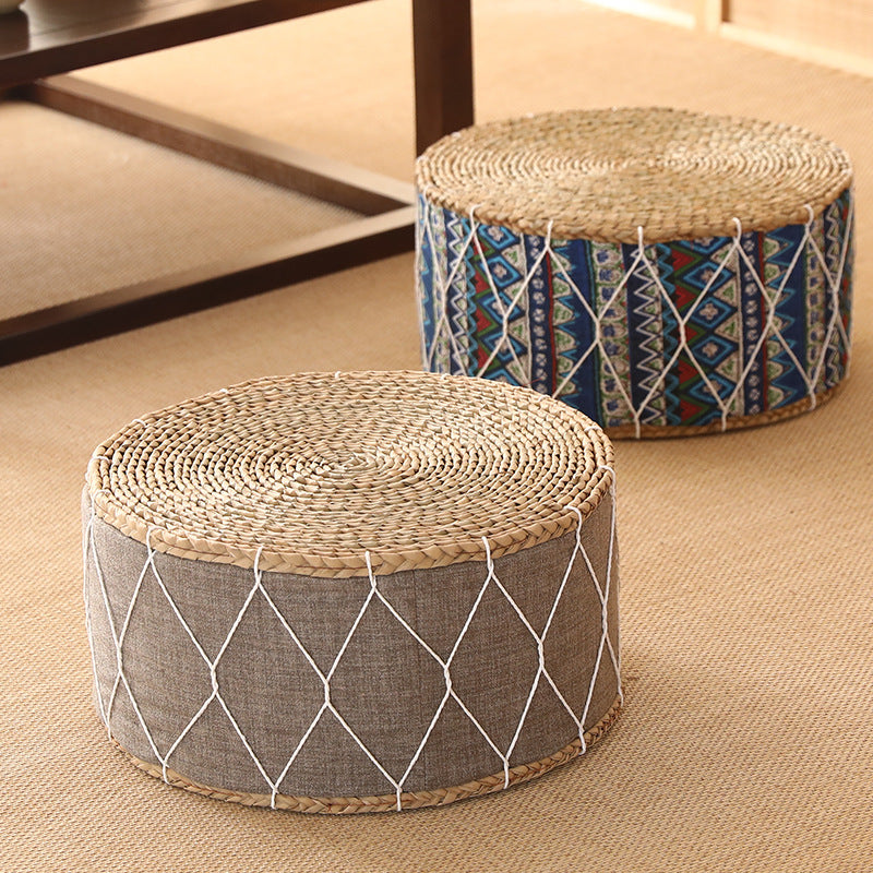 Contemporary Creative Round Cattail Fabric Low Stool For Living Room