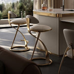 Modern Luxury Round Leather Upholstery Metal Frame Swivel Counter Stool Low Back Footrest For Kitchen