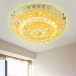 Contemporary Creative Round Irregular Shell Stained Glass 2/3/4 Light Flush Mount Ceiling Light For Living Room