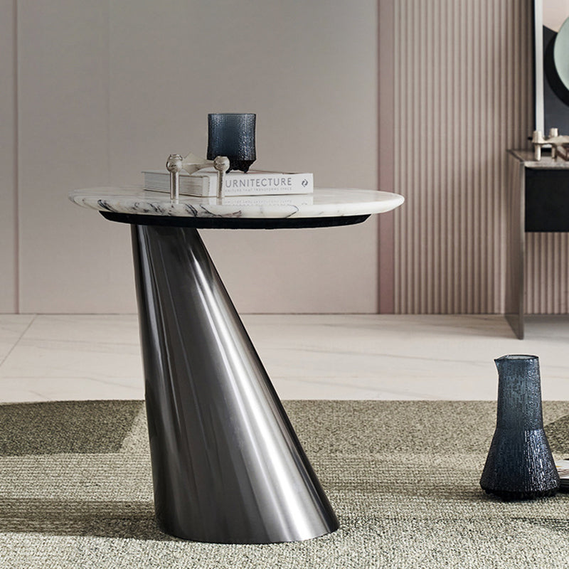 Modern Minimalist Round Marble Stainless Steel End Table 1-Tier For Living Room
