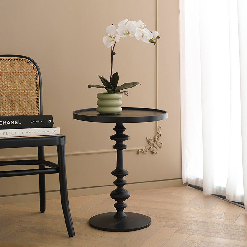 Modern Simplicity Round Tray Top Ash Wood Column Base End Table For Living Room