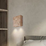 Traditional Japanese Square Stone 2-Light Wall Sconce Lamp For Bedroom