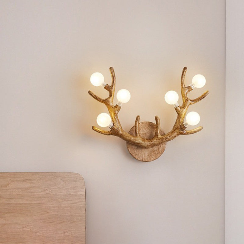 Contemporary Creative Resin Antler Branch Glass Shade 6-Light Wall Sconce Lamp For Bedroom