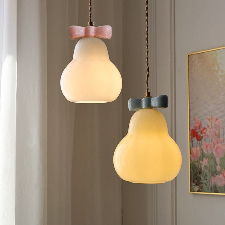 Modern Art Deco Bow Bells Iron Ceramic Glass 1-Light Pendant Light For Living Room