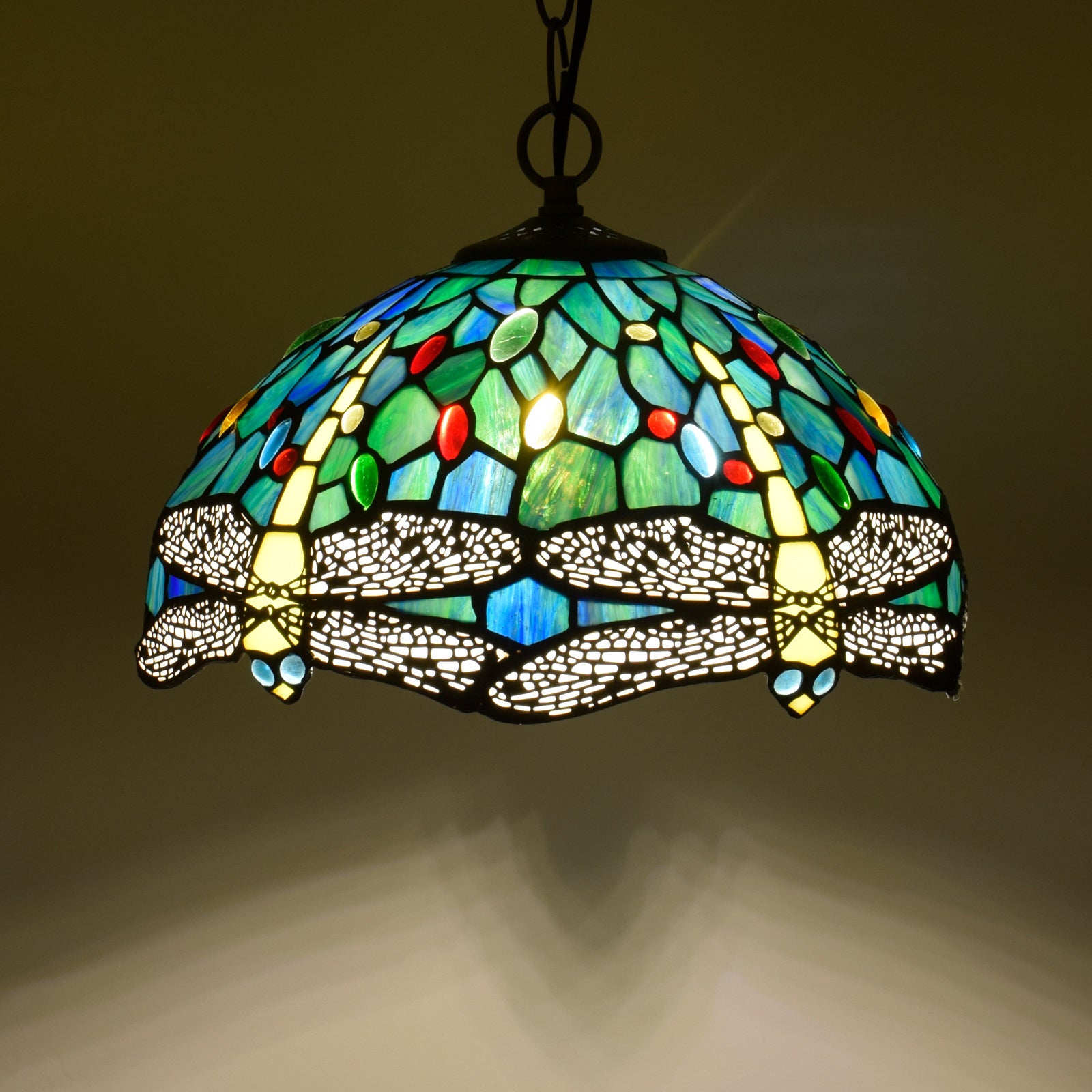 Traditional Tiffany Dragonfly Stained Glass Dome 1-Light Pendant Light For Living Room