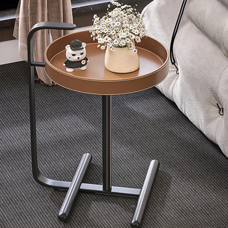 Modern Minimalist Round Tray Leather Stainless Steel Side Table For Living Room