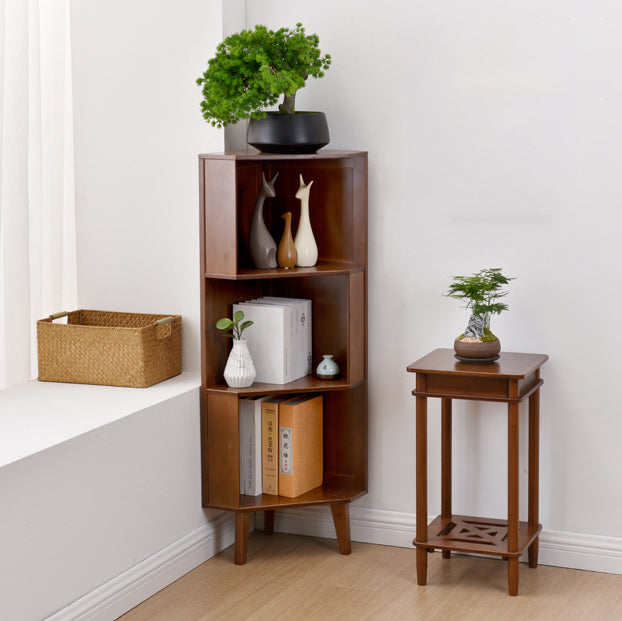 Traditional Vintage Rectangular Moso Bamboo Medium-Density Fiberboard Corner Cabinet 3/4/5-Tier For Living Room