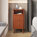 Modern Minimalist Narrow Rectangle Wood Nightstand 2-Drawer For Bedroom