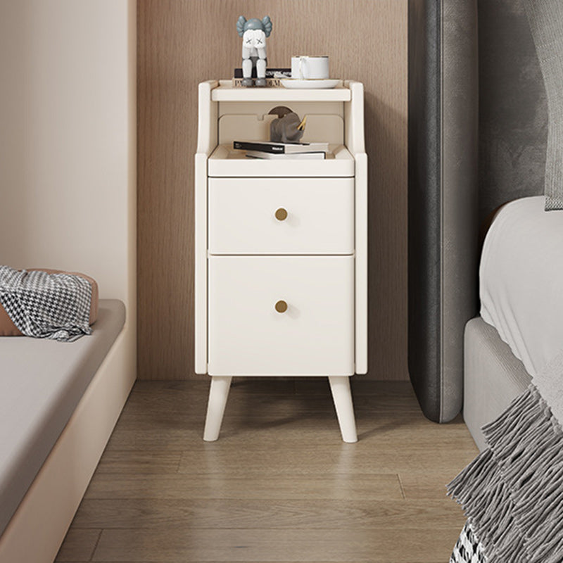 Modern Minimalist Narrow Rectangle Wood Nightstand 2-Drawer For Bedroom