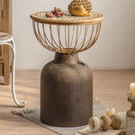 Traditional Vintage Round Half Column Wood Metal Coffee Table 1-Tier For Living Room