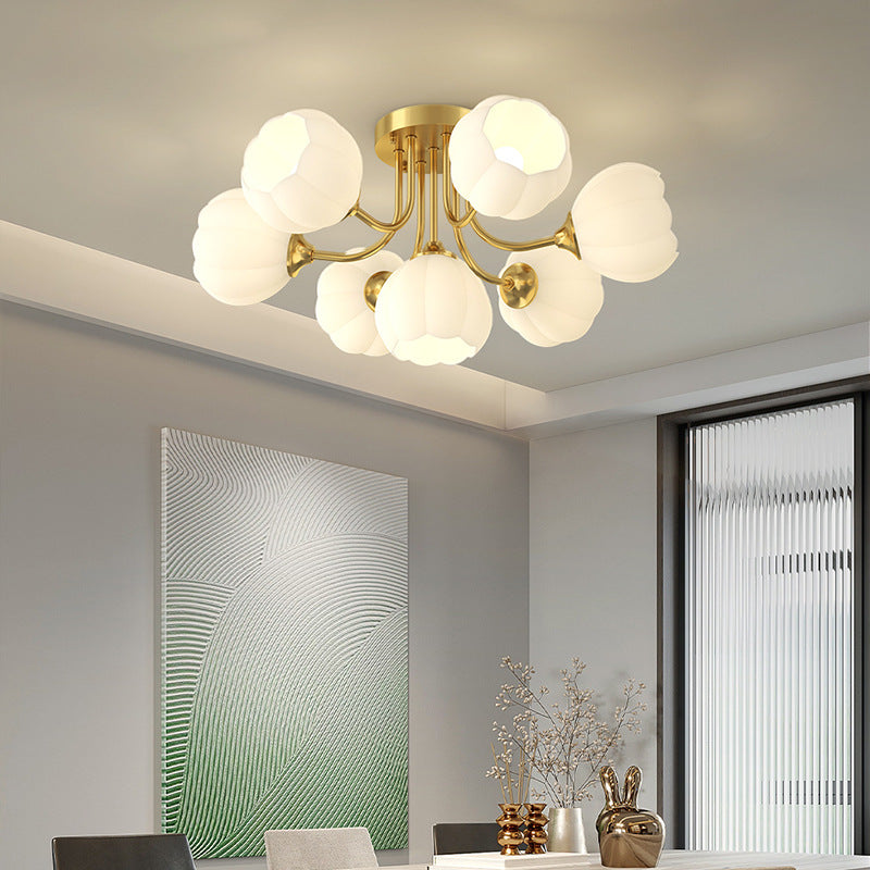 Contemporary Creative Pod Copper Glass 7/9 Light Semi-Flush Mount Ceiling Light For Living Room