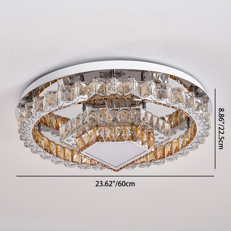 Modern Luxury Round Iron Crystal LED Flush Mount Ceiling Light For Living Room