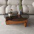Contemporary Scandinavian Glass Triangular Wooden Base Coffee Table For Living Room