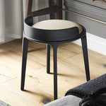 Traditional Vintage Round Leather Upholstered Wood Frame Vanity Stool Backless For Bedroom