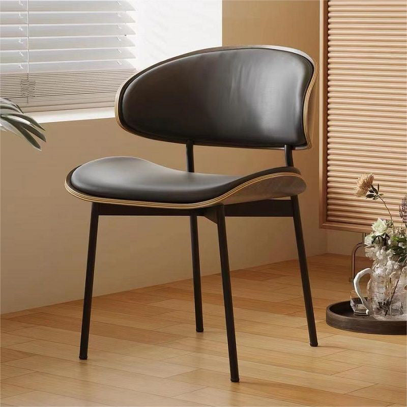 Contemporary Nordic Walnut Wood Grain Microfiber Leather Upholstered Dining Chair Backrest For Dining Room