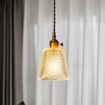 Traditional Vintage Cylinder Brass Glass 1-Light Pendant Light For Living Room