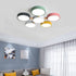 Contemporary Scandinavian Macaron Iron Geometric Round Shade Wood Splicing LED Flush Mount Ceiling Light For Bedroom