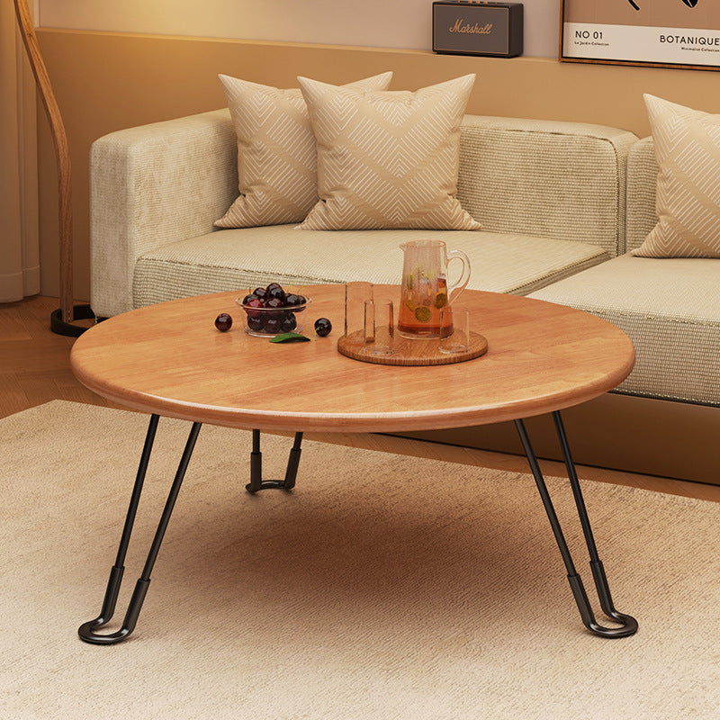 Modern Minimalist Round Wood Iron Coffee Table Foldable For Living Room