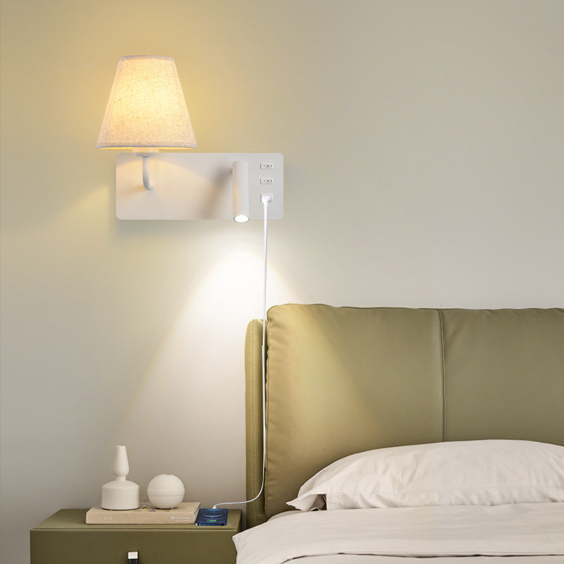 Modern Simplicity Iron Aluminum Fabric Cone 1-Light Wall Sconce Lamp For Bedroom