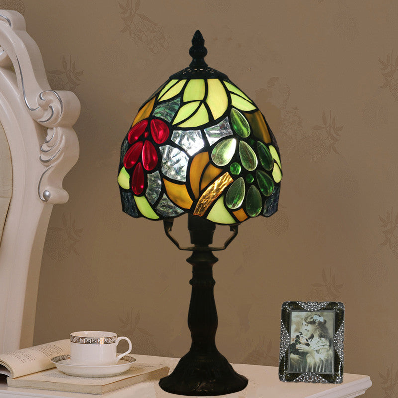 Traditional Tiffany Grape Fruit Stained Glass 1-Light Table Lamp For Bedroom