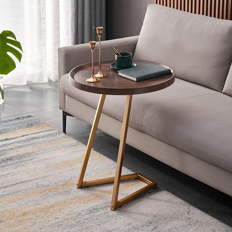 Modern Minimalist Imitation Walnut Grain Round Tray Top End Table For Living Room