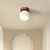 Contemporary French Cream Iron Glass Spherical Ball 1-Light Semi-Flush Mount Ceiling Light For Hallway