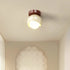 Contemporary French Cream Iron Glass Spherical Ball 1-Light Semi-Flush Mount Ceiling Light For Hallway