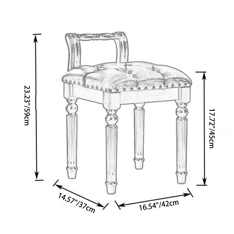 Traditional European Square Tufted Leather Upholstered Vanity Stool Low Back For Bedroom