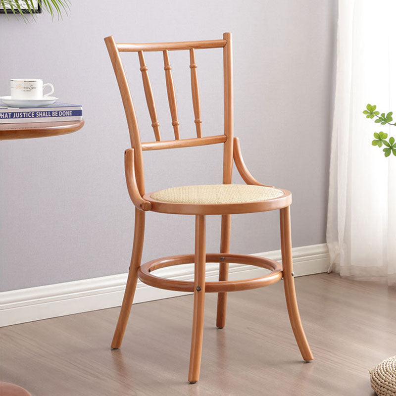 Traditional Vintage Round Cylinder Solid Wood Rattan Dining Chair Backrest For Living Room