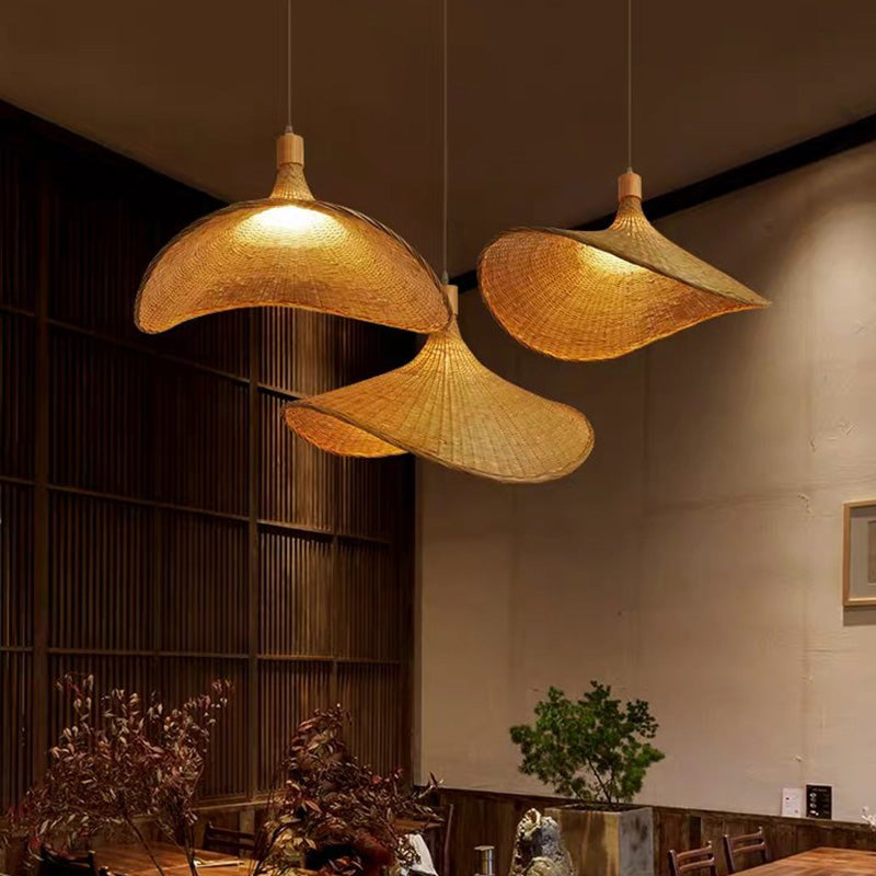 Contemporary Creative Rattan Weaving Iron Hat 1-Light Pendant Light For Dining Room