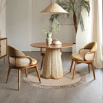 Contemporary Nordic Weaving Ash Wood Rattan Fabric Sponge Round Dining Chair Backrest For Dining Room