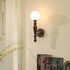 Contemporary Retro Wood Aluminum Glass Ball 1-Light Wall Sconce Lamp For Bedroom