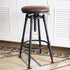 Traditional Vintage Round Quad Stand Wood Plate Iron Bar Stool Backrest For Dining Room