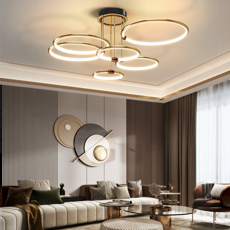 Contemporary Luxury Circle Combo Design LED Semi-Flush Mount Ceiling Light For Bedroom