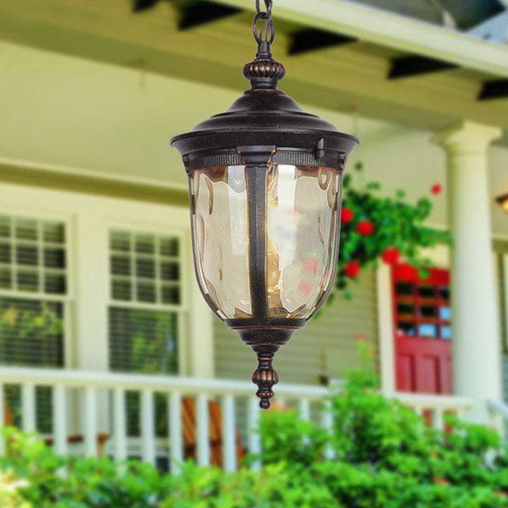 Traditional European Waterproof Aluminum Glass Water Ripple Cylinder 1-Light Pendant Light For Outdoor Patio