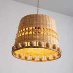 Traditional Rustic Weaving Basket Bamboo 1-Light Pendant Light For Dining Room