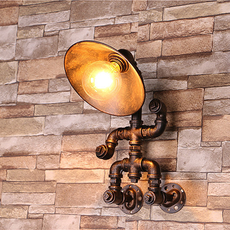 Contemporary Industrial Dome Pipe Iron 1-Light Wall Sconce Lamp For Living Room